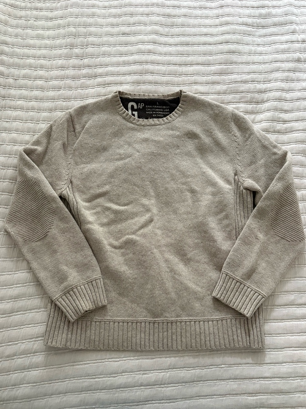 Vintage Gap Knit Crewneck Sweater Cream Wool Cotton 90s Hong Kong Size Large